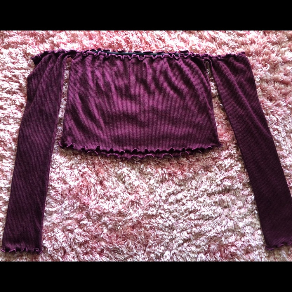 POPULAR 21 BURGUNDY OFF SHOULDER BANDEAU CROP TOP